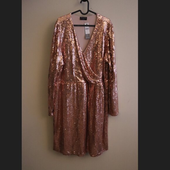 Lane Bryant Surplice Pleat-Waist Sequin Dress, rose gold champagne sequin, 20 - Picture 2 of 12